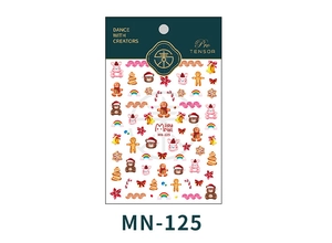 Detailed sheet of Christmas nail stickers with gingerbread man and bear motifs MN-125