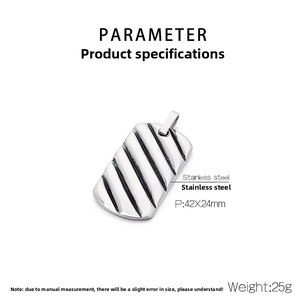 Detail of 42x24mm silver stainless steel pendant with black diagonal wave texture