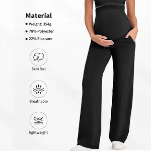 Pantalon De Maternité Jambe Large Taille Haute Soutien Du Ventre Yoga Avec Poches Latérales Polyester Élasthanne