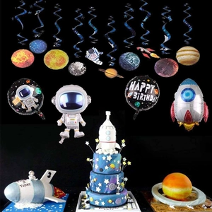 Detailed astronaut and rocket balloons set for space themed birthday party decoration