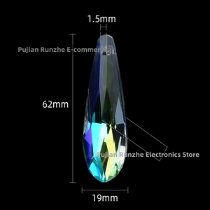 Detail of 62mm teardrop faceted K9 crystal pendant with AB iridescent finish dimensions