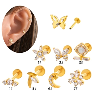 Titan Labret Stecker Mit Innengewinde Zirkonia Schmetterling Stern Mond Knorpel Ohrring Für Tragus Helix Piercing