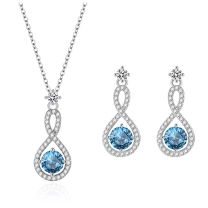 Set gioielli infinito in argento 925 con pietre blu con collana e orecchini coordinati