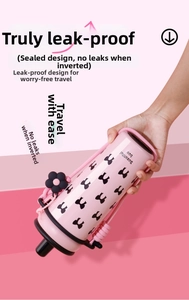 Leak-proof test of pink insulated bottle with bow patterns and woven carry strap
