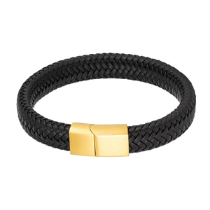 Geflochtenes schwarzes Lederarmband mit goldenem rechteckigem Magnetverschluss