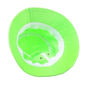 Neon green canvas bucket hat with breathable metal eyelets and white inner sweatband