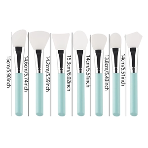 Size specifications for 7pcs soft silicone face mask brushes with blue handles