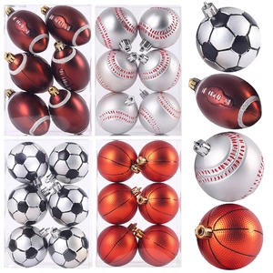Sports Ball Theme Christmas Ornaments Plastic Soccer Basketball Baseball Football Shaped Xmas Tree Hanging Decoration For Party