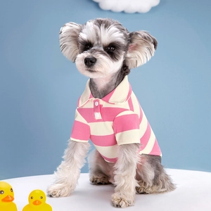 Pink and beige striped pet Polo shirt with mesh texture for small dogs and cats