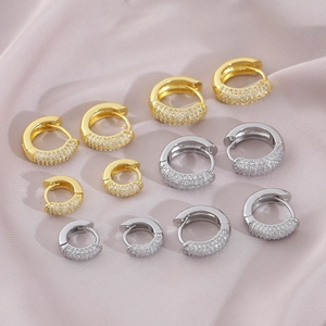 Hoop Earrings With 925 Sterling Silver Earring Post Copper Cubic Zirconia Pavé Hip Hop Luxury Round For Men Women
