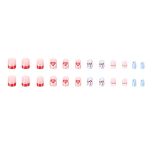 French blue checkerboard and red heart bow press-on nails set with 24 short square pieces