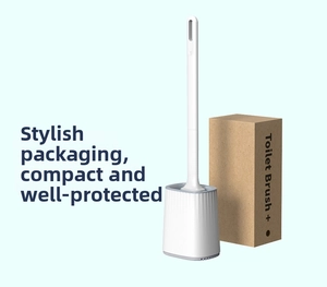 Detail of creative TPR toilet brush with minimalist handle and brown gift box packaging