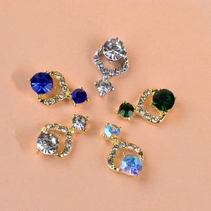 Mix of gold and silver alloy nail charms with colorful AB zircons for DIY manicure decor