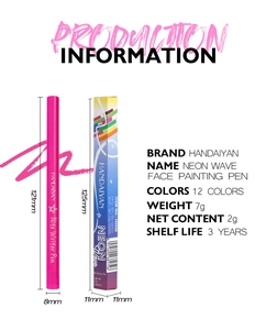 Spécifications de taille détaillées du crayon de peinture UV néon avec emballage