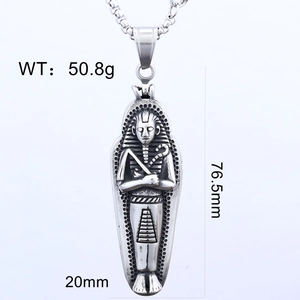 Detailed view of silver Egyptian Pharaoh sarcophagus pendant with dimensions 76.5x20mm