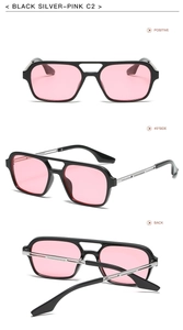 Close-up of pilot frame sunglasses with black silver frame and pale pink lenses