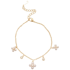 Elegant 18K gold plated bracelet with pearl flower charms and zircon stone accents