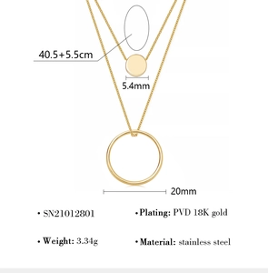 Detail view of 18K gold plated stainless steel double layered necklace dimensions