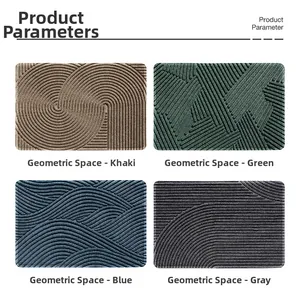 Detailansicht der PVC-Türmatte mit geometrischen Texturen in Khaki, Grün, Blau und Grau