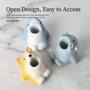 Cute shark, hippo and corgi animal shaped desktop resin organizers for nail art tools