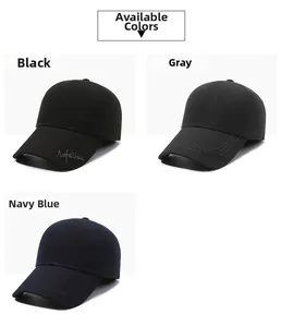 Detail of wool baseball cap with Nefelibata embroidery in black, grey, and navy blue