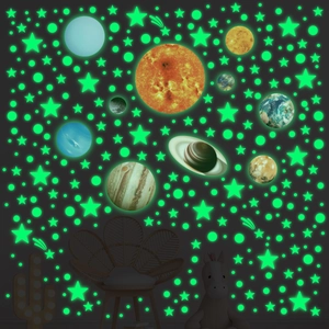 Luminous solar system wall stickers with glowing planets and stars for dark kids room