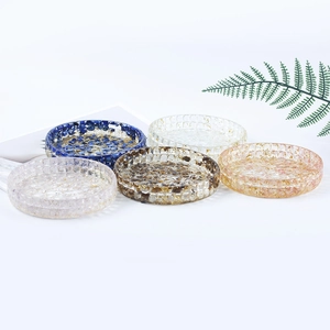 Set of 5 European crystal resin coasters with colorful crushed stones and gold foil
