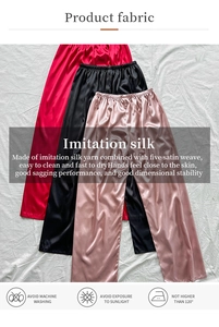 Three-color satin lounge pants in burgundy, black, and pink with a smooth silk texture