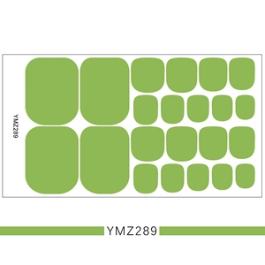 Detail of 22-piece grass green 3D solid color toe nail stickers in various sizes