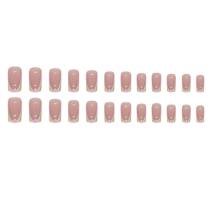 Sparkling Aurora French fake nails with pink base and colorful wave lines for women