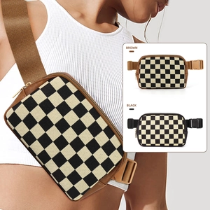 Women's Checkerboard Quilted Waist Bag Polyester Synthetic Leather Chest Pack With Adjustable Strap For Outdoor Sports Travel