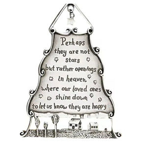 Silver family memorial tree hanging ornament with engraved tribute poem and star charm