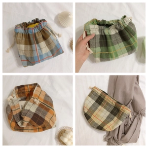 Sacs bento japonais en coton et lin avec cordon de serrage et motifs à carreaux colorés