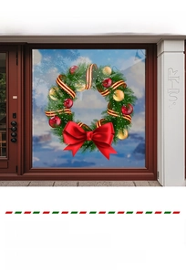 Detailaufkleber für Weihnachtsfenster mit Kranz, roter Schleife und Tannennadeln auf Glas