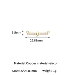 Letter J pendant in copper with zircon inlays, sized 5.5x26.83mm for jewelry making