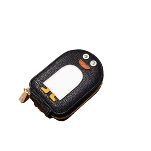 Cute black penguin shaped mini card holder and wallet with gold zipper and metal clasp