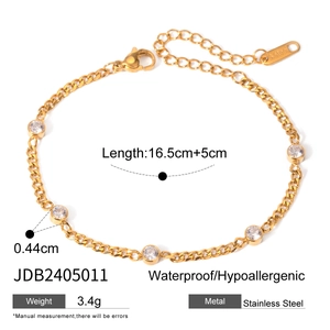 18k gold plated stainless steel bracelet with diamond charm on white background