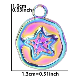 Detailed view of rainbow starfish pendant with 1.6cm by 1.3cm size measurements