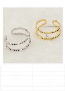 Detailed spec sheet of a double-layered bead adjustable ring in 18K gold-plated steel