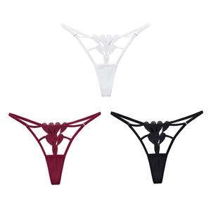 Three-pack floral lace thongs in white, burgundy, and black with sexy hollow-out design