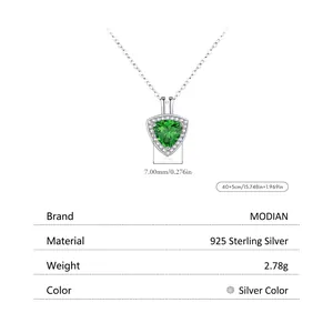 S925 Sterling Silver emerald geometric pendant necklace with sparkling zircon halo