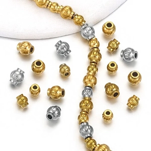 Striped Pumpkin Stainless Steel Spacer Beads Vacuum Gold Plated Metal Round Loose Beads For DIY Jewelry Making Findings