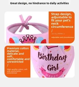Detailed view of pink cotton birthday girl pet bandana with crown and tie-on design