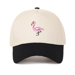 Flamingo Bestickte Baumwolle Baseballkappe Kontrastfarbe Verstellbarer Sonnenhut Lässig Mode Für Männer Frauen Outdoor