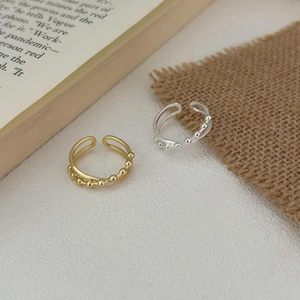 Minimalist adjustable double-layer 925 sterling silver beaded rings in gold and silver finish
