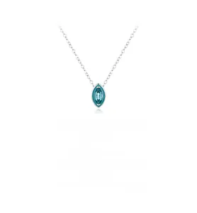Macro shot of marquise-cut mint green stone pendant on a delicate s925 silver chain