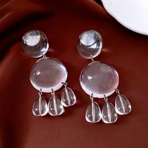 Large Transparent Resin Round Ball Waterdrop Dangle Earrings With Silver Earring Post Geometric Clear Fashion For Women