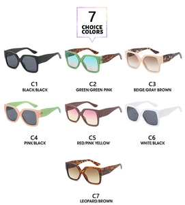 Catálogo detallado de gafas de sol cuadradas grandes que muestra 7 opciones de colores