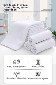 Macro detail of white cotton hotel square towel showing soft loop texture and absorbent fabric