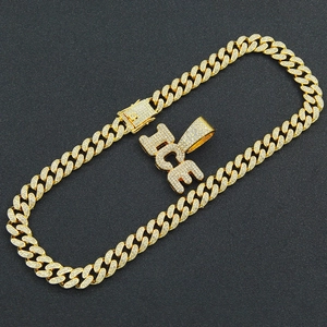 Iced out gold plated Cuban chain necklace with sparkling ICE letter pendant for men